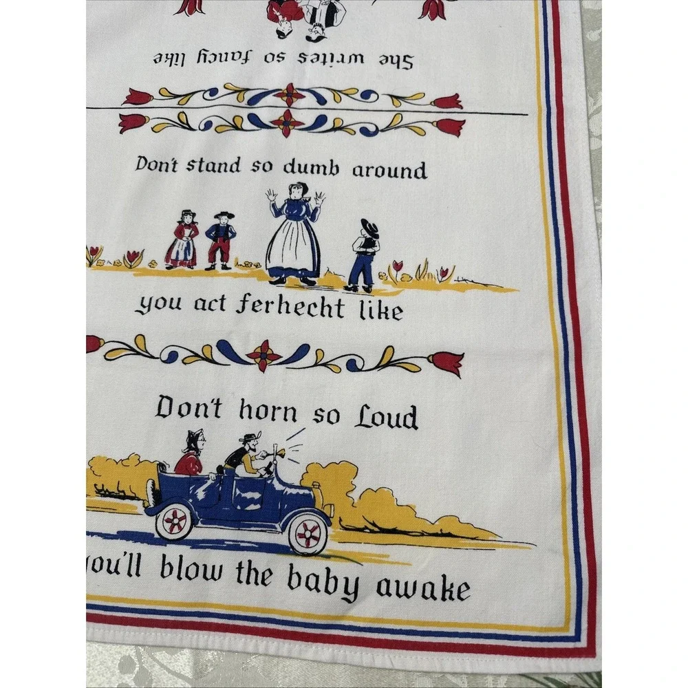 2 Hand Prints Linen Tea Towels Pennsylvania Dutch Amish Vintage 16